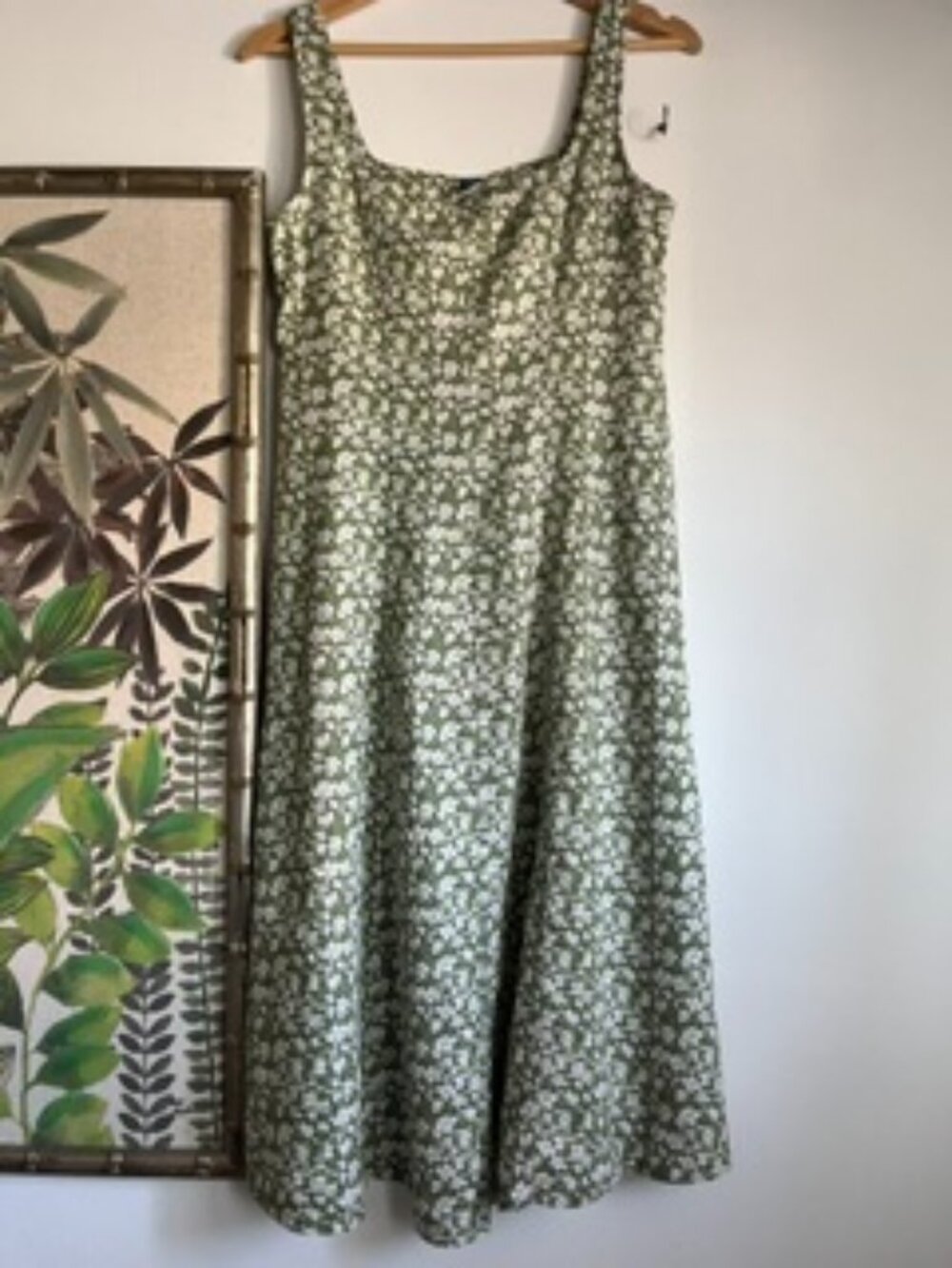 Old Navy Fit & Flare Sleeveless Linen Blend Green Floral Midi Dress XS Petite